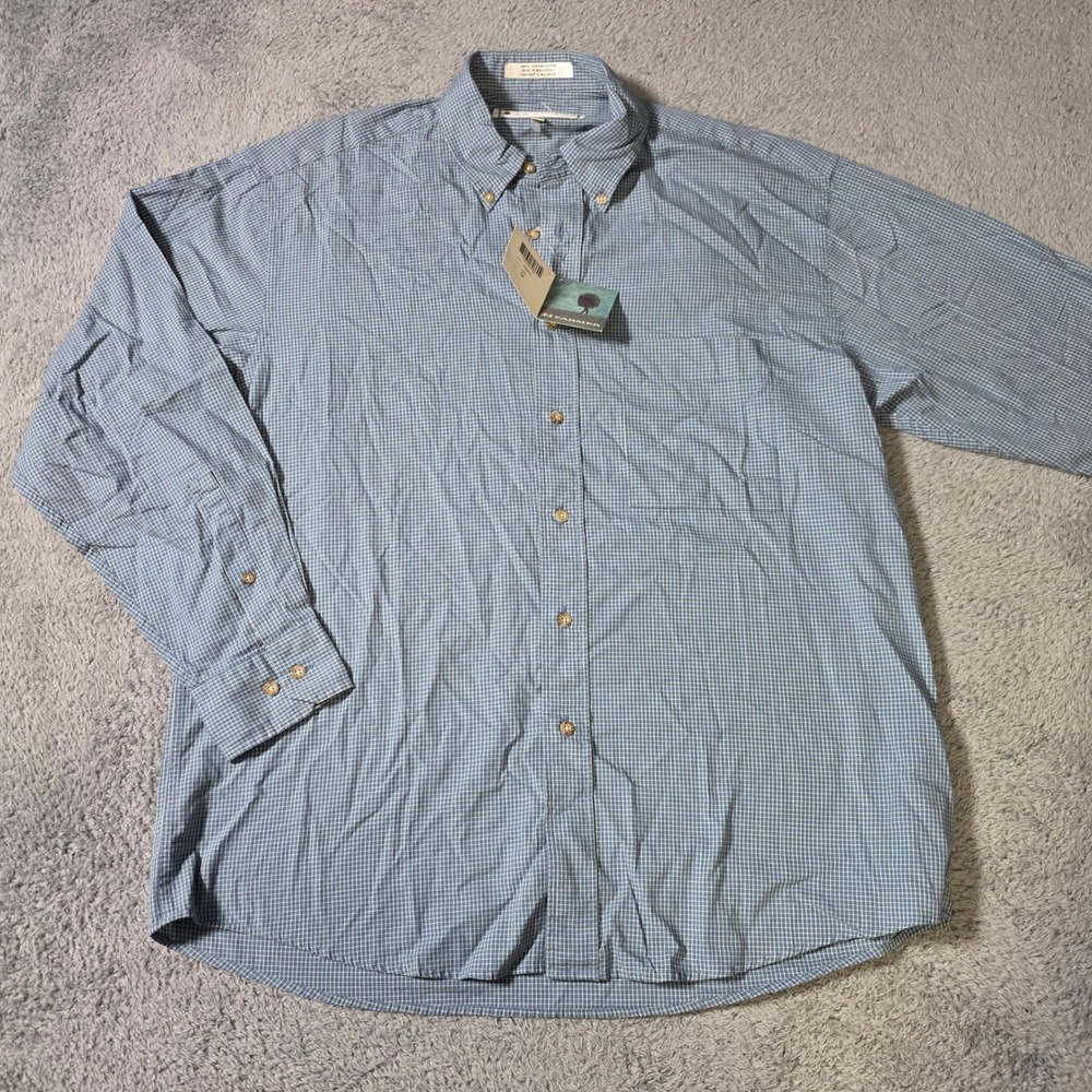 J.J. Farmer Mens Medium Button Down Shirt Blue Yellow Micro Check B9W47 Cotton
